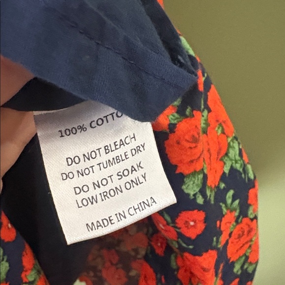 Ivy City Red Navy Floral Short Sleeve Cotton Midi Tiered Dress Sz M - Picture 6 of 8